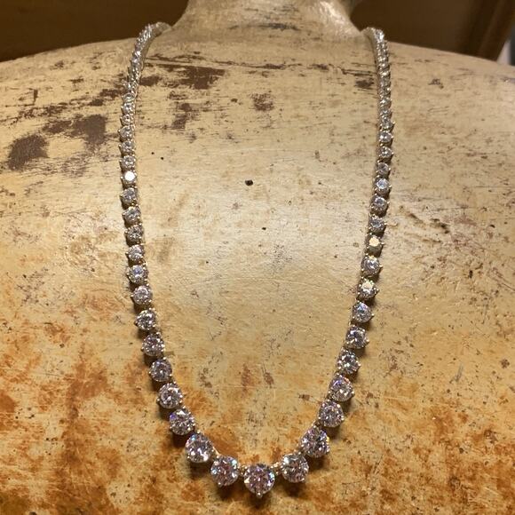 Sterling Silver and Cubic Zirconia Tennis Necklace 17 Inches Long - Picture 3 of 6